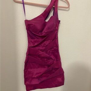 Adrianna Papell Fuchsia One-Shoulder Ruched Dress